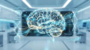 Médico especialista utilizando gafas de realidad aumentada en un simposio de alta especialidad organizado por Lapharcon.